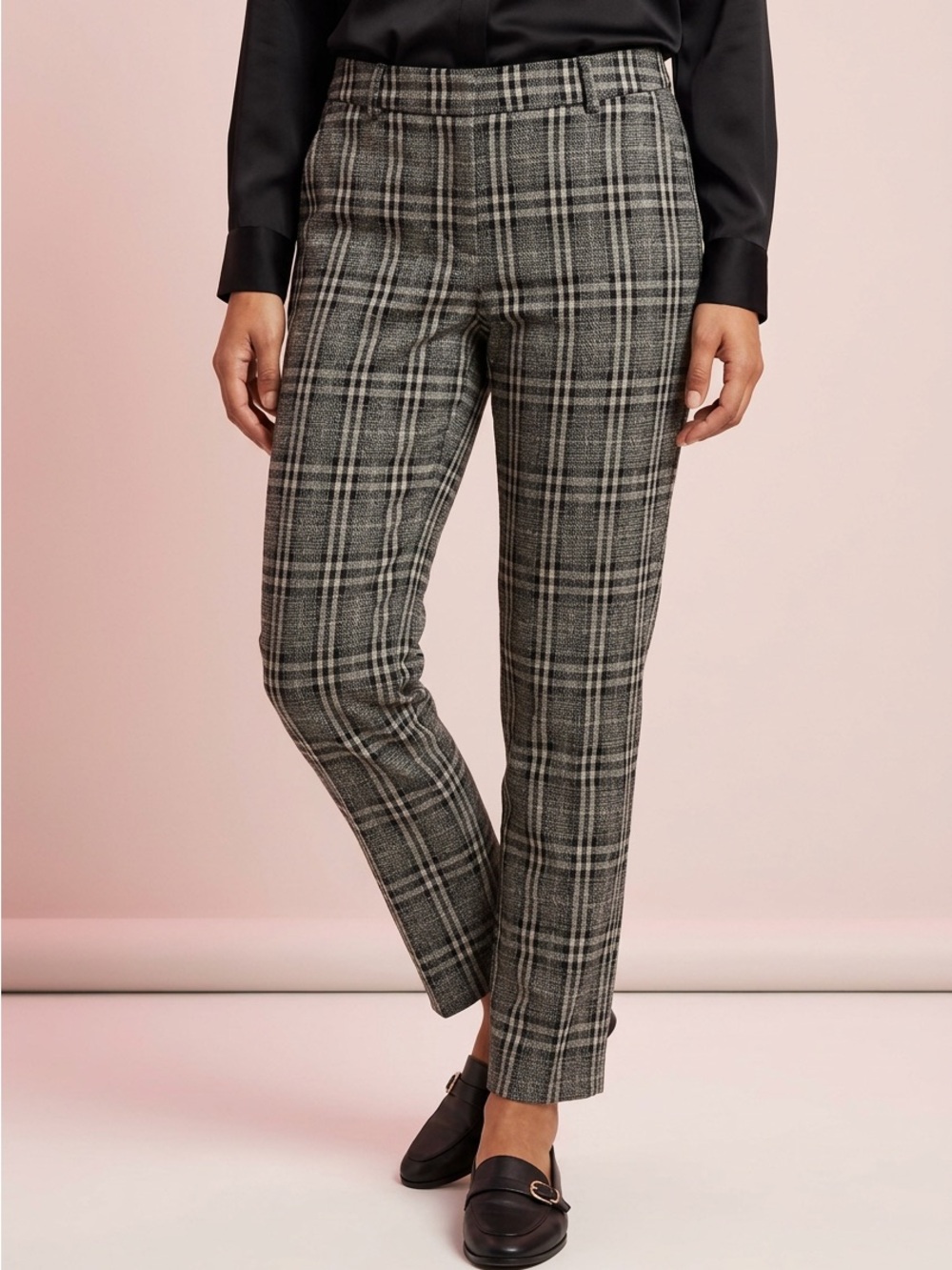 Liverpool LA Cropped Y2K Black Beige Plaid Straight-Leg Dress Office Pants-4